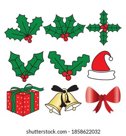 Christmas icons including bell, mistletoe and gift pack