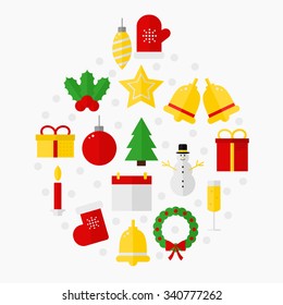 Christmas icons. Christmas isolated icons on background. Holiday decoration. Flat style vector illustration. 
