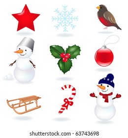 Christmas Icons, Isolated On White Background, Vector Illustration