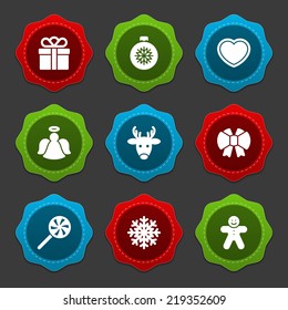 Christmas icons and labels vector set. Christmas decorations objects and symbols collection.