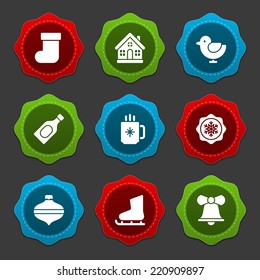 Christmas icons and labels vector set. Christmas decorations objects and symbols collection.