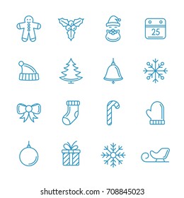 Christmas icons line art set. Minimalist design elements for greeting cards, prints, patterns. Vector vintage illustration.