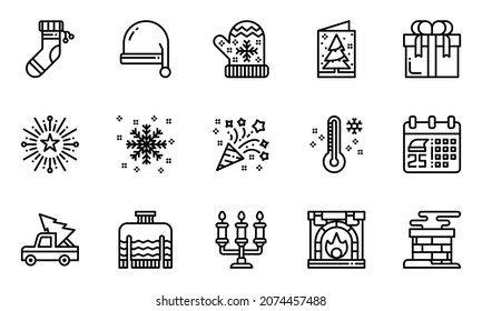 Christmas Icons  Line Vector Illustration, winter, snow, christmas day