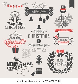 Christmas Icons, Logo Design And Elements Set. Vector Illustration