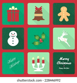 Christmas icons with long shadow effect