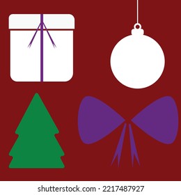 Christmas icons made on a red background. These icons present specific Christmas elements