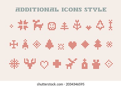 Christmas icons are made of thick round knits. Perfect for the 2022 New Year, Winter souvenirs and Ugly Sweater Party design.