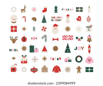 Iconos de Navidad. Ilustraciones geométricas mínimas y de moda. Vector