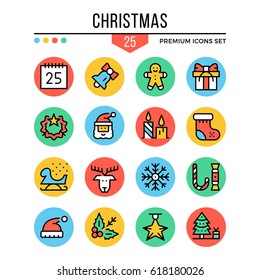 Christmas icons. Modern thin line icons set. Premium quality. Outline symbols, graphic elements, concepts, flat line icons for web design, mobile apps, ui, infographics. Creative vector illustration