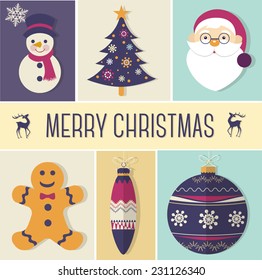 Christmas icons, objects collection, decoration