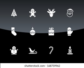 Christmas icons on black background. Vector illustration.