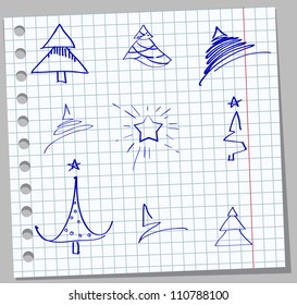 Christmas icons on a piece of notebook