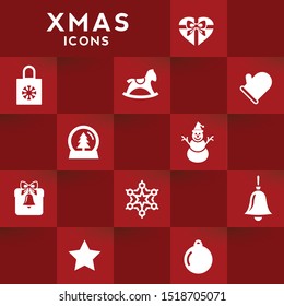  Christmas icons on red background. Vector illustration. 
