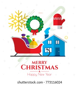 Christmas icons, ornaments and decoration, flat design. 