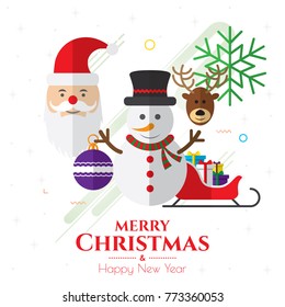 Christmas icons, ornaments and decoration, flat design. 