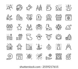 Christmas icons. Outline symbols collection. Premium vector line icons set