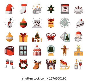 Christmas icons pack flat symbol, Vector and illustration