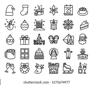 Christmas icons pack outline symbol, Vector and illustration