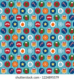 Christmas icons pattern with blue stripe color ground.