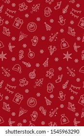 Christmas icons pattern, xmas background, happy new year red background, merry christmas holiday pattern, eps 10.