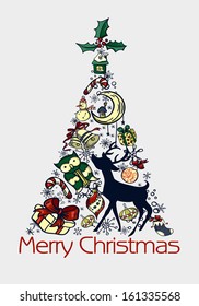 Christmas icons in pine tree shape