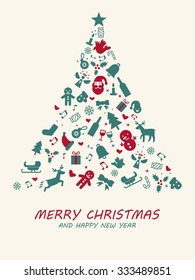 Christmas Icons in pine tree shape,Vector icons