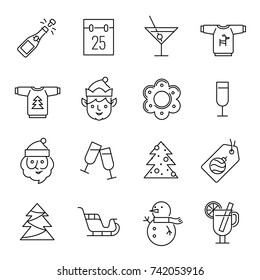 Christmas icons - Santa Claus, elf and champagne