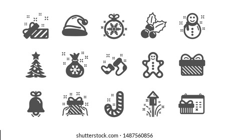 Christmas icons. Santa hat, Snowflake and Gift box. New year classic icon set. Quality set. Vector