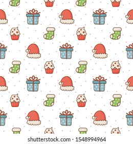 christmas icons seamless pattern on white background. vector Illustration.
