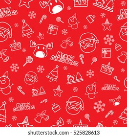 Christmas icons seamless pattern on red background