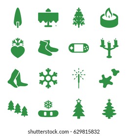 Christmas icons set. set of 16 christmas filled icons such as pine tree, restaurant table, socks, christmas tree, pine-tree, heart frozen, portable console, sparkler, cookie