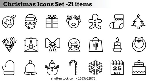 Christmas icons set of 21 wire flat icons vector