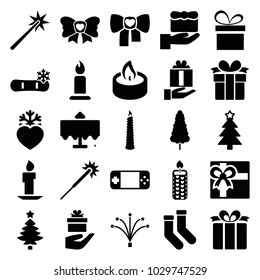 Christmas icons. set of 25 editable filled christmas icons such as restaurant table, candle, sparklers, gift, socks, christmas tree, present, bow, heart frozen, fireworks