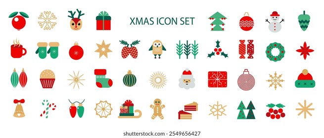 Christmas icons set, Christmas abstract geometric minimalist style. Modern Christmas abstract icons and symbols. New Year and Christmas holiday decoration.