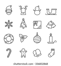 Christmas icons set black and white color isolated on white background