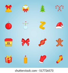 Christmas icons set. Cartoon illustration of 16 christmas vector icons for web