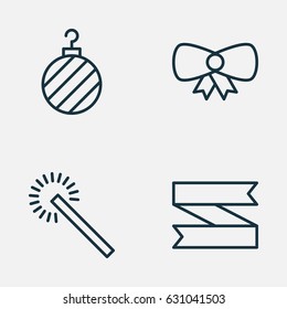 Christmas Icons Set. Collection Of Blank Ribbon, Christmas Ball, Sparkles And Other Elements. Also Includes Symbols Such As Bow, Sparkle, Firework.