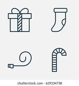 Christmas Icons Set. Collection Of Celebrate Whistle, Lollipop, Fireplace Decoration And Other Elements. Also Includes Symbols Such As Cane, Present, Gift.