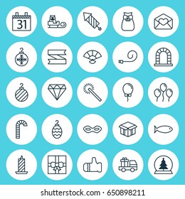 Christmas Icons Set. Collection Of Firework And Other Elements. Also Includes Symbols Such As Candle, Toy, Gem.