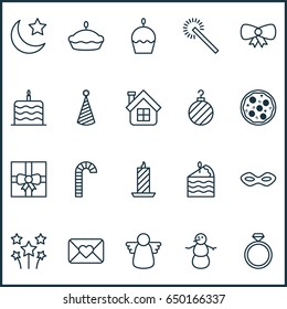 Christmas Icons Set. Collection Of Sparkles, Crescent, Birthday Hat And Other Elements. Also Includes Symbols Such As Pizza, Flan, Crescent.