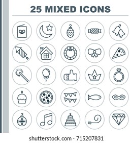 Christmas Icons Set. Collection Of Christmas Toy, Sparkles, Sweet And Other Elements. Also Includes Symbols Such As House, Jingle, Whistle.