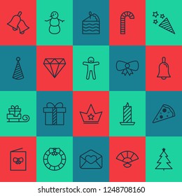Christmas icons set with crown, bell, door decoration and other toboggan elements. Isolated vector illustration christmas icons.