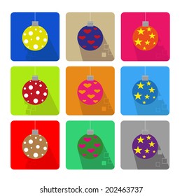 Christmas icons set decorated with ornaments and colored