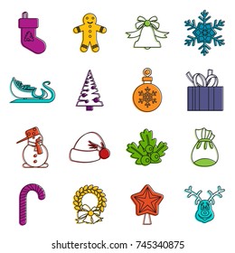 Christmas icons set. Doodle illustration of vector icons isolated on white background for any web design