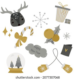 Christmas icons set. Christmas elements collection. Vector illustration. Ideal for printing, design, postcards, posters, invitations.