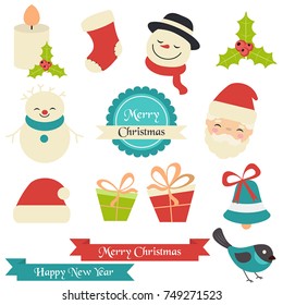 Christmas icons set. Elements and illustrations. White background.