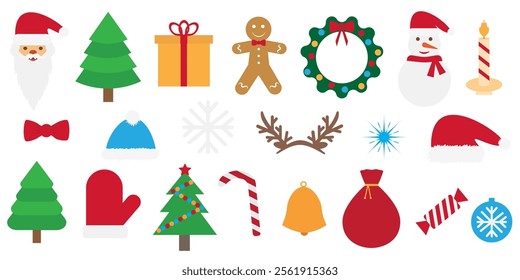 Christmas icons set, festive elements, creating a cheerful holiday mood. Vector illustration
