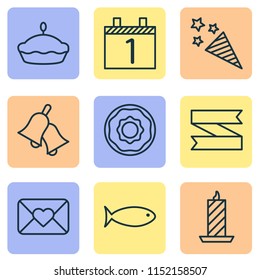 Christmas icons set with fireworks, ribbon banner, close envelope and other celebration letter elements. Isolated vector illustration christmas icons.