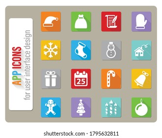 Christmas icons set in flat design with long shadow