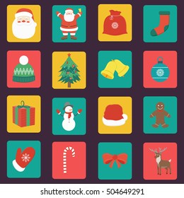 Christmas Icons set. Flat design. Vector